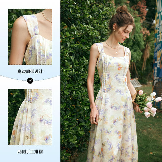 OLrain欧芮儿法式茶歇连衣裙女夏季2024新款无袖度假风碎花A字裙 商品图3