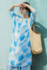 * 绽放379朵【入蓝系列】克莱因蓝高端亚麻印花圆领长款短袖连衣裙 商品缩略图5