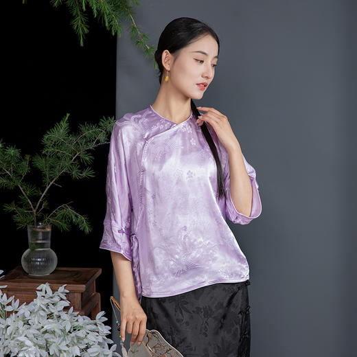 2024年春夏新中式国风提花国风短袖斜襟上衣XFV246166 商品图4