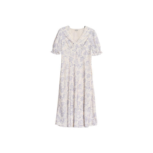 【预售12天】SimpleRetro布尔乔亚随笔 蕾丝v领碎花连衣裙女法式泡泡袖茶歇裙 商品图4