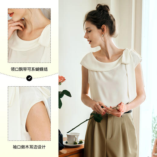OLrain欧芮儿法式雪纺衫女夏季2024年新款百搭设计感蝴蝶结上衣 商品图3