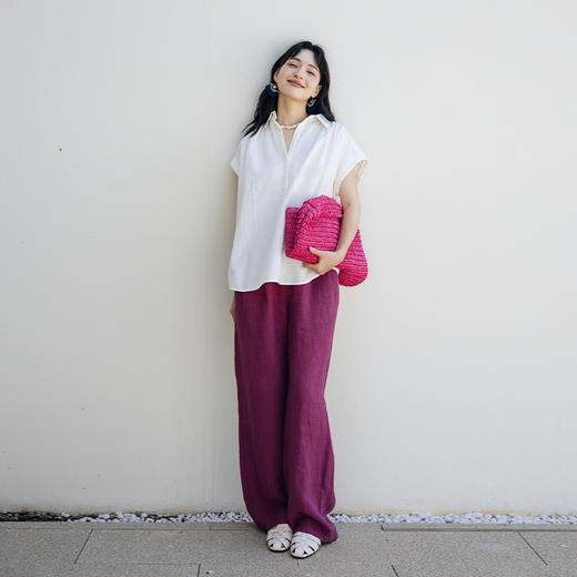 绽放348朵【入蓝系列】2024新款干洗亚麻百搭微喇宽松显瘦休闲裤 商品图2