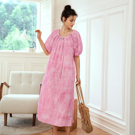 OLrain欧芮儿法式连衣裙女夏季2024年新款慵懒晕染宽松泡泡袖裙子 商品图1