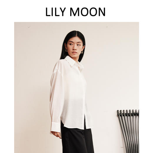 LILY MOON简约廓形醋酸长袖衬衫 商品图1