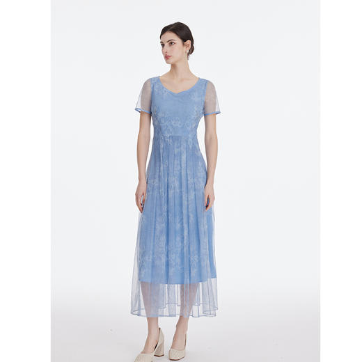 司歌圆领短袖仙气长连衣裙收腰A891029X 商品图1