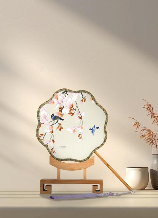 蜀绣双面宫扇-鸟落玉兰图 商品图0