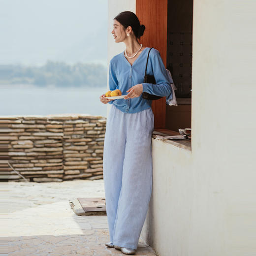绽放389朵【入蓝系列】天空蓝苎麻棉亲肤宽松棉麻针织开衫上衣 商品图2