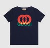 古驰（GUCCI）男童深蓝色棉质Gucci互扣式双G印花圆领短袖T恤 547559 XJFMN 4585 商品缩略图0