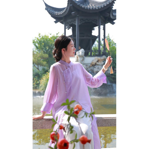 开衩长衬衫(24710402-紫薄汗）赠吊带裙（60189C-山矾） 商品图5