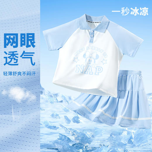 迪士尼女童凉感透气学院风米奇夏季短袖T恤套装HSND24009 商品图3