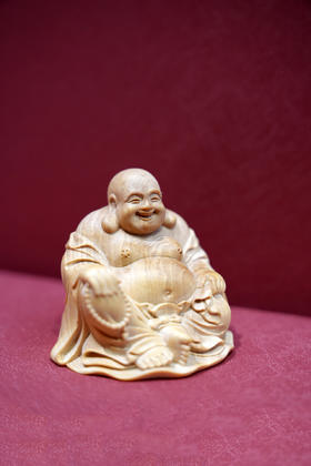 笑口常开弥勒°黄杨木雕摆件
