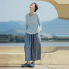 绽放382朵【入蓝系列】高端汉麻棉天青色拼接花边宽松棉麻背心 商品缩略图3