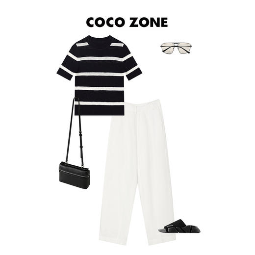 COCO ZONE 春夏新款通勤风圆领针织条纹上衣 23C18957 商品图4