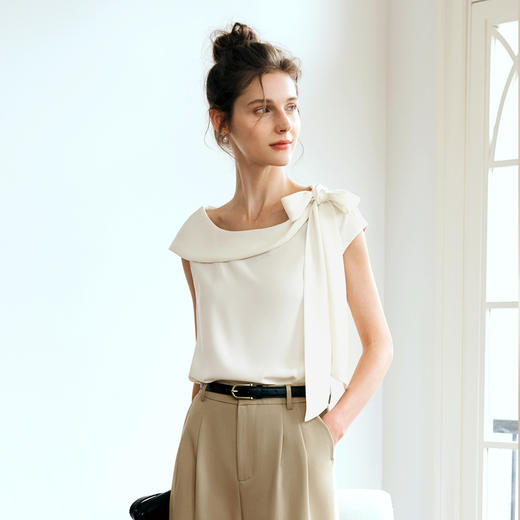 OLrain欧芮儿法式雪纺衫女夏季2024年新款百搭设计感蝴蝶结上衣 商品图1