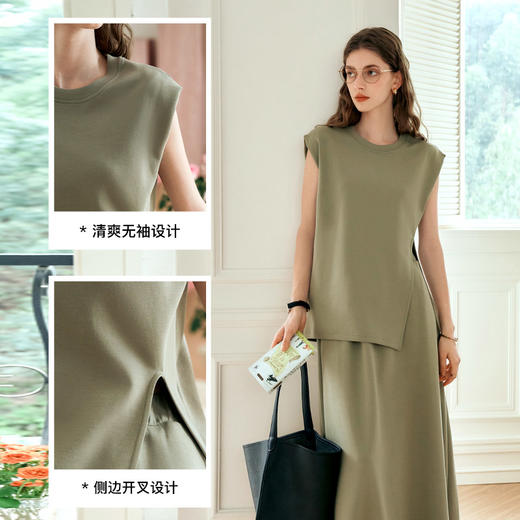 OLrain欧芮儿时尚套装女夏季2024新款百搭开叉T恤A字半裙两件套 商品图3