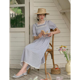 SimpleRetro奥罗拉奇遇 文艺少女蕾丝方领连衣裙女夏泡泡袖a字裙