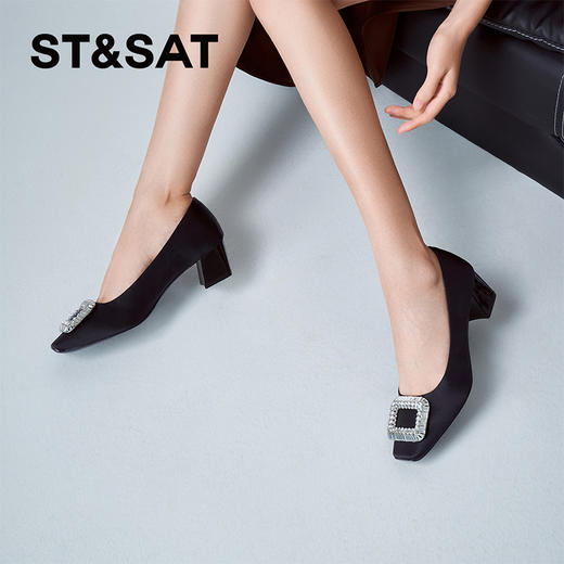 星期六经典方头钻扣粗跟单鞋SSC3111465 商品图9