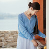 绽放389朵【入蓝系列】天空蓝苎麻棉亲肤宽松棉麻针织开衫上衣 商品缩略图0