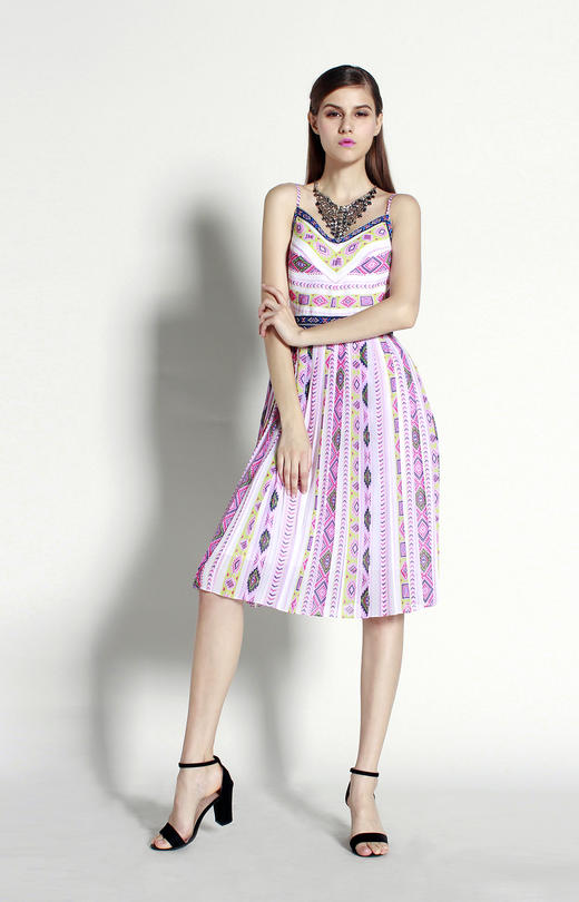 【伯妮斯茵】172S015--粉色连衣裙--莫契月亮神壁画--《太阳之子--印加》 商品图0