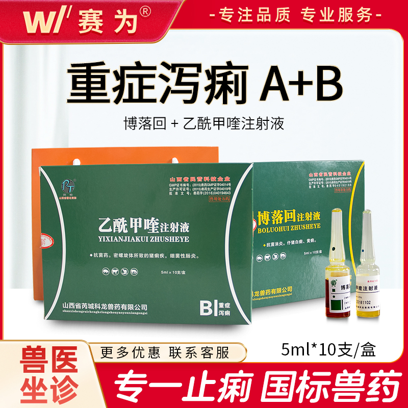 兽用 重症泻痢A+B博落回乙酰甲喹注射 液猪牛羊马止痢腹泻肠炎药