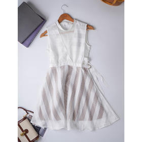 欧芮儿 夏装新款V领条纹无袖连衣裙