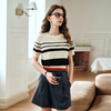 OLrain欧芮儿条纹针织衫女夏季2024年新款通勤拼色宽松圆领短袖 商品缩略图1