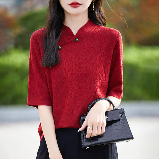 纤束马提花复古旗袍领五分袖 NS-910 商品图4