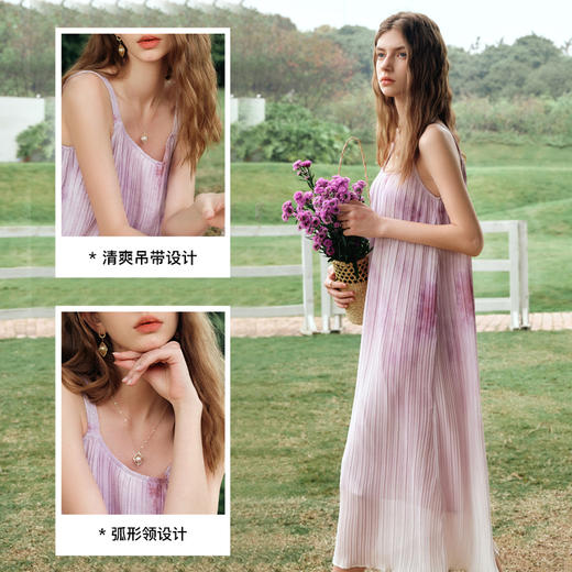 OLrain欧芮儿吊带连衣裙女夏季2024年新款时尚减龄度假风压褶长裙 商品图4