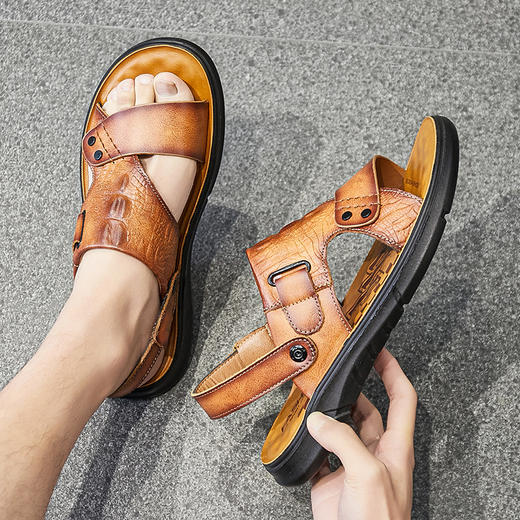头层牛皮夏季男士凉鞋真皮休闲沙滩鞋男款爸爸皮拖透气凉拖男鞋软 商品图2