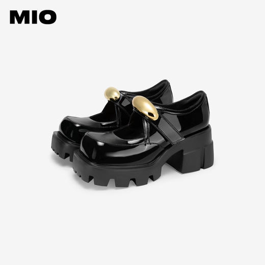 MIO米奥秋季圆头粗跟单鞋金属饰扣复古少女玛丽珍鞋女鞋M244430263 商品图3
