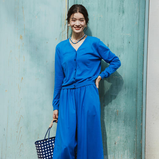 绽放389朵【入蓝系列】天空蓝苎麻棉亲肤宽松棉麻针织开衫上衣 商品图4
