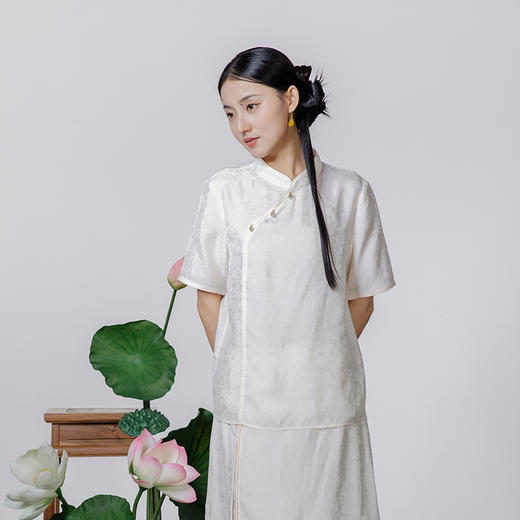 2024夏季新款新中式国风斜襟立领短袖小衫WX24-20301 商品图0