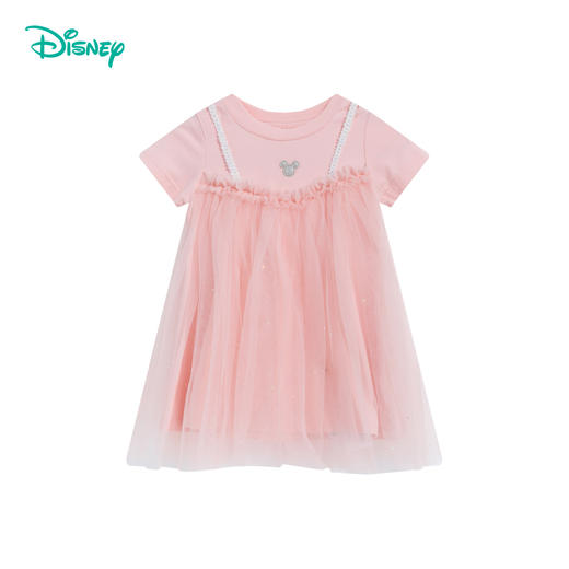迪士尼【圆领网纱公主裙】夏季儿童裙子女童短袖连衣裙粉色米妮裙礼服裙232DQ0270 商品图1