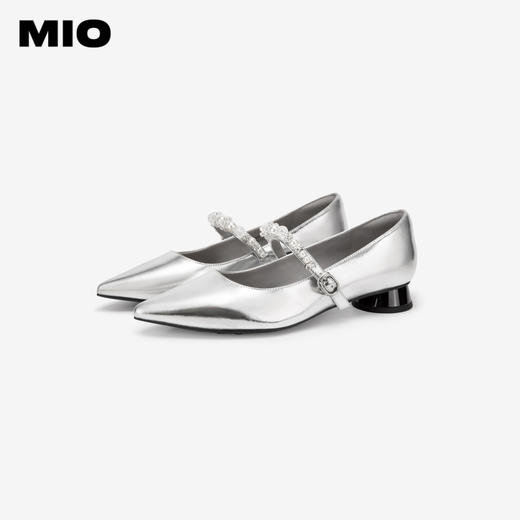 MIO米奥秋季气质尖头单鞋珍珠水钻搭扣低跟通勤玛丽珍鞋女M244440409 商品图3