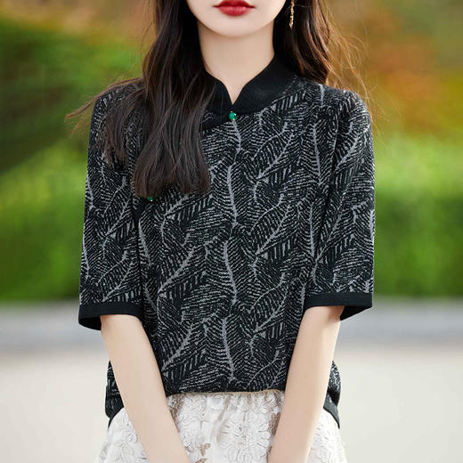 纤束马提花复古旗袍领五分袖 NS-910 商品图5