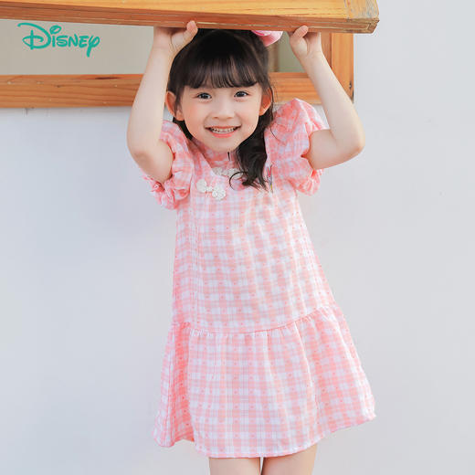迪士尼【国潮&旗袍风】女童旗袍裙连衣裙夏季款轻薄透气满印格纹淑女裙232DQ0234 商品图1