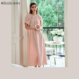 OLrain欧芮儿法式粉色连衣裙女夏季2024年新款慵懒宽松度假风长裙