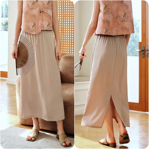 OLrain欧芮儿粉色高腰半身裙女夏季2024年新款气质百搭开叉半裙 商品图3