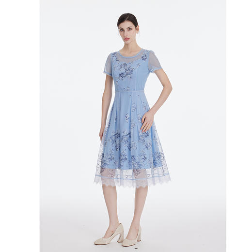 司歌印花短袖连衣裙轻薄收腰A891023X 商品图4