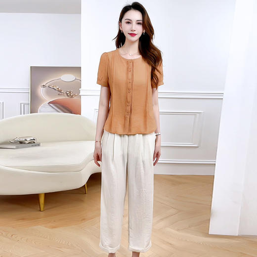简约修身短袖时尚小衫，宽松休闲显瘦阔腿裤妈妈装两件套QYM-XYKL-48145-L 商品图2