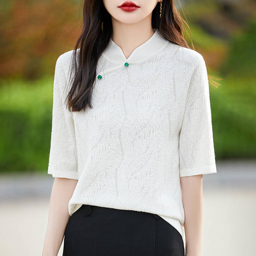 纤束马提花复古旗袍领五分袖 NS-910 商品图0