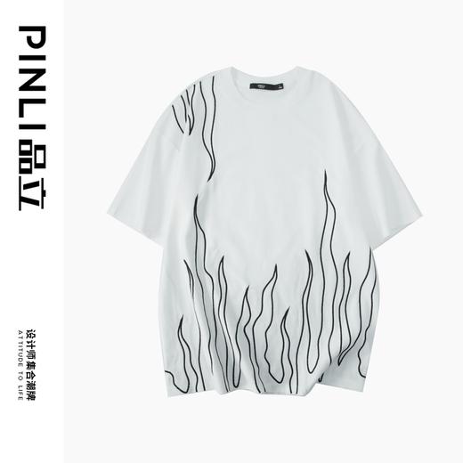 PINLI品立夏季新款刺绣宽松短袖T恤男士线条撞色百搭休闲上衣B242111109 商品图5