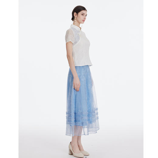 司歌国风立领上衣短袖新中式蕾丝T891168X 商品图4