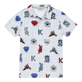 高田贤三（KENZO）男童浅灰色棉质印花短袖POLO衫 KQ11548