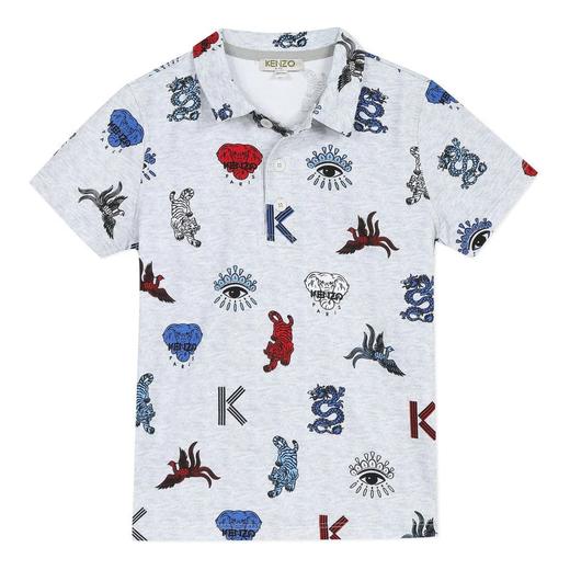 高田贤三（KENZO）男童浅灰色棉质印花短袖POLO衫 KQ11548 商品图0