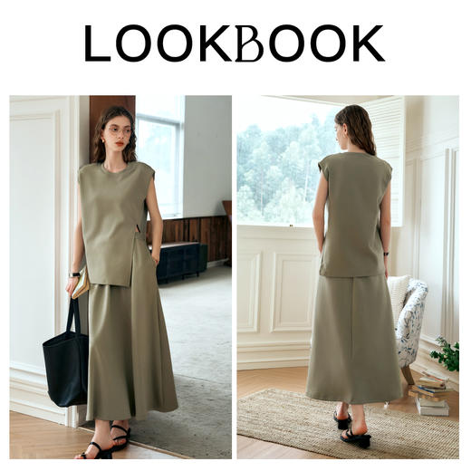 OLrain欧芮儿时尚套装女夏季2024新款百搭开叉T恤A字半裙两件套 商品图4