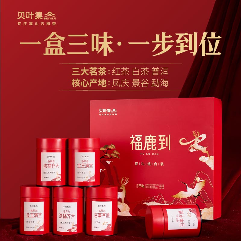贝叶集端午茶叶礼盒装特级浓香型云南古树滇红茶生普洱茶白毫银针