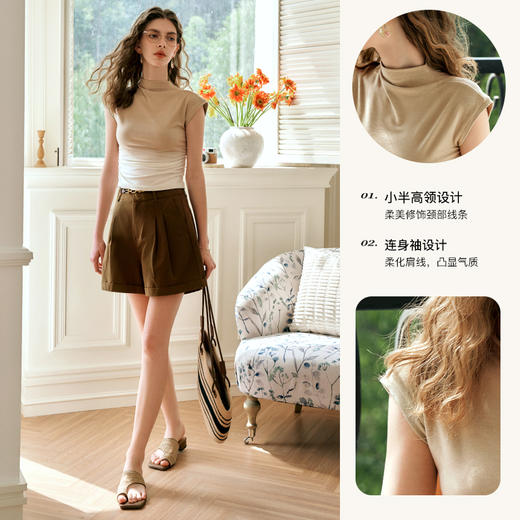 OLrain欧芮儿奶茶色T恤女夏季2024新款简约百搭显瘦渐变短袖上衣 商品图3