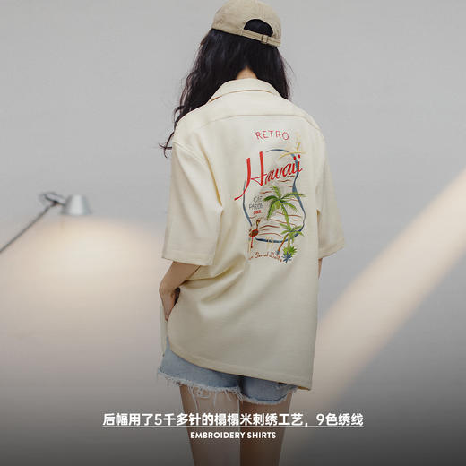马登夏威夷风刺绣衬衫设计感宽松休闲T恤美式复古短袖衬衣夏季女 商品图2