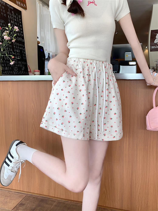 【GZ】无忧购韩系复古卷边小波点碎花蝴蝶结印花洗水棉牛仔阔腿短裤305-1#（截单后7天发货)25年清仓捡漏 商品图8